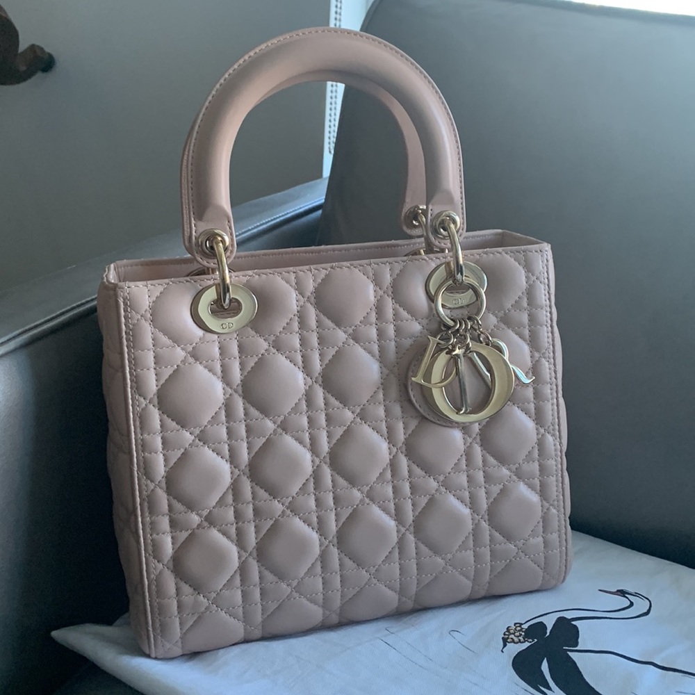 Dior Pink Quilted Lady Dior Shoulder Bag with Gold Hardware